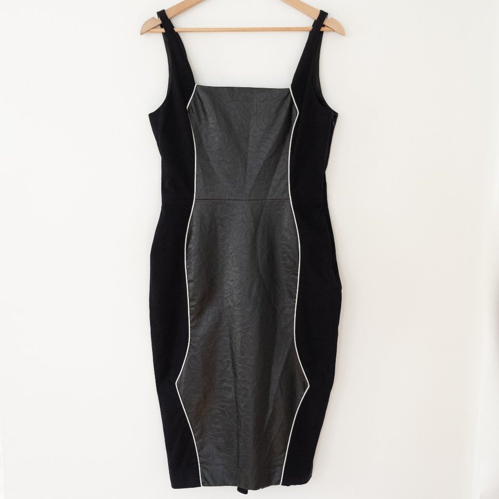 Katharine Kidd Vegan Leather Fitted Knee Length Black Dress